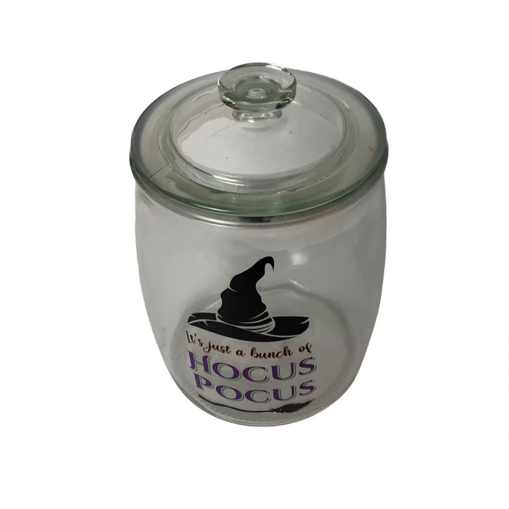 Halloween decor IT’S JUST A BUNCH OF HOCUS POCUS glass canister